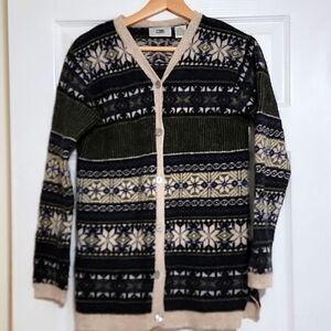 Vintage 100% wool‎ Nordic intarsia cardigan XS Brass Plum Nordstroms